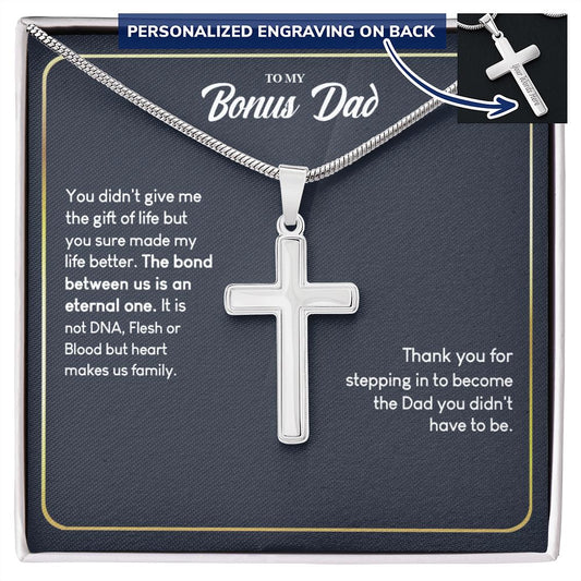 Jewelry For Mens - Personalized Message Card, Christmas Gift Dad Necklace Stepdad Necklace To My Bonus Dad Cross Necklace Fathers Day Gift For Bonus Dad From Bonus Daughter Personalized Cross Necklace