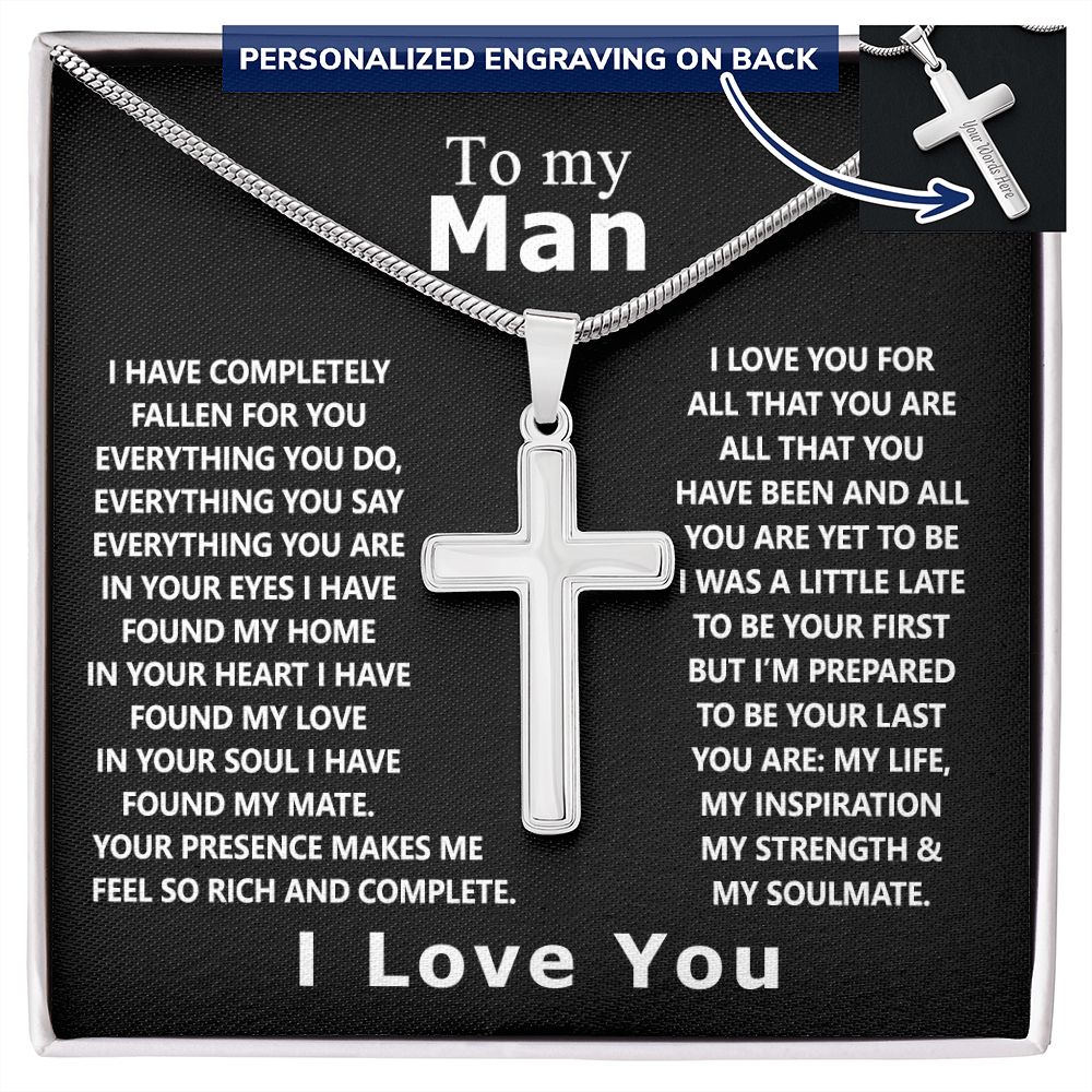 To My Man Cross Necklace From Soulmate, Girls Jewelry Gift For Men, Mans Necklace Gifts, Boyfriend Necklace Gift From Girlfriend, Cross Necklace For Husband From Wife Cross Necklace Gift For Him Personalized Cross Necklace 2222