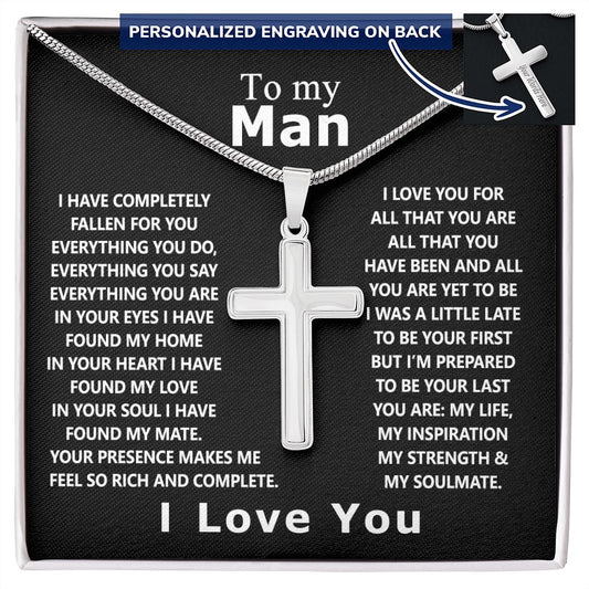 To My Man Cross Necklace From Soulmate, Girls Jewelry Gift For Men, Mans Necklace Gifts, Boyfriend Necklace Gift From Girlfriend, Cross Necklace For Husband From Wife Cross Necklace Gift For Him Personalized Cross Necklace 2222
