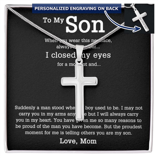 Sentimental Son Gifts Cross Necklace From Mom, Son Cross Necklace, Mother to Son Gifts Cross Necklace, Gift Necklace for Son Birthday, Unique Gifts for Son from Mother, Son Gift from Mom Mother