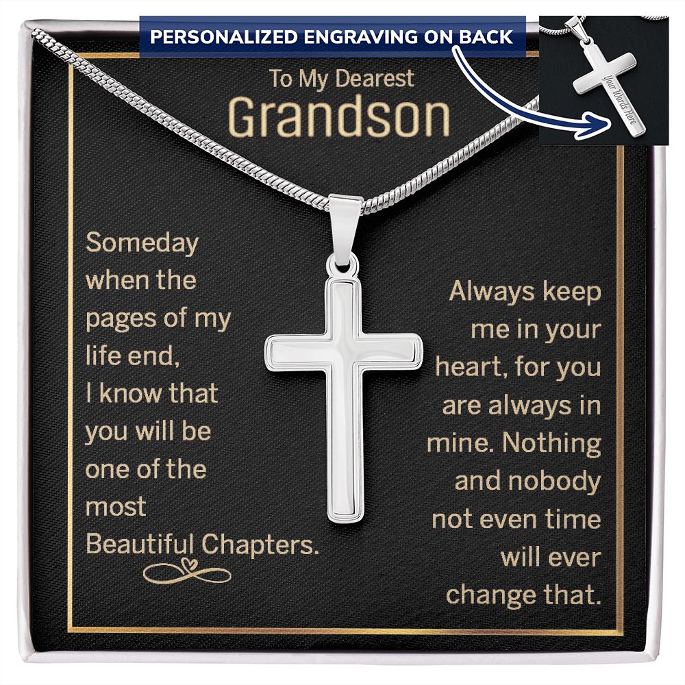 To My Dearest Grandson Cross Necklace From Grandma, Grandson Cross Necklace Pendant Gift On Birthday Christmas Graduation Gift Necklace Anniversary, Jewelry Gift For Boys, Men Cross Necklace Gift