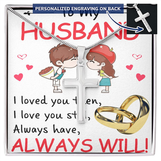 To My Husband Cross Necklace, Husband Necklace from Wife, Gifts For Husband From Wife, Gift For Groom From Bride On Wedding Day, Aniversary Birthday Gift For Him, Valentine Gift for Men Personalized Cross Necklace