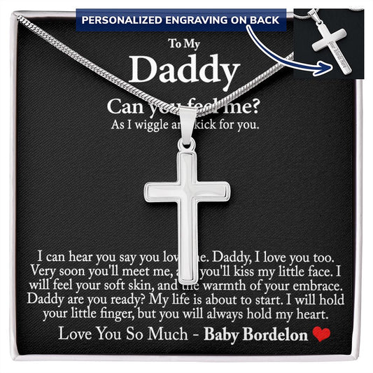 Happy Fathers Day Gift Dad From a bump to daddy, Dad Necklace, New Daddy Gift, Daddy to be Gift, To My Daddy from a bump, Father's Day Gift, Pregnancy Announcement For Dad To Be Baby Shower Present2 Personalized Cross Necklace