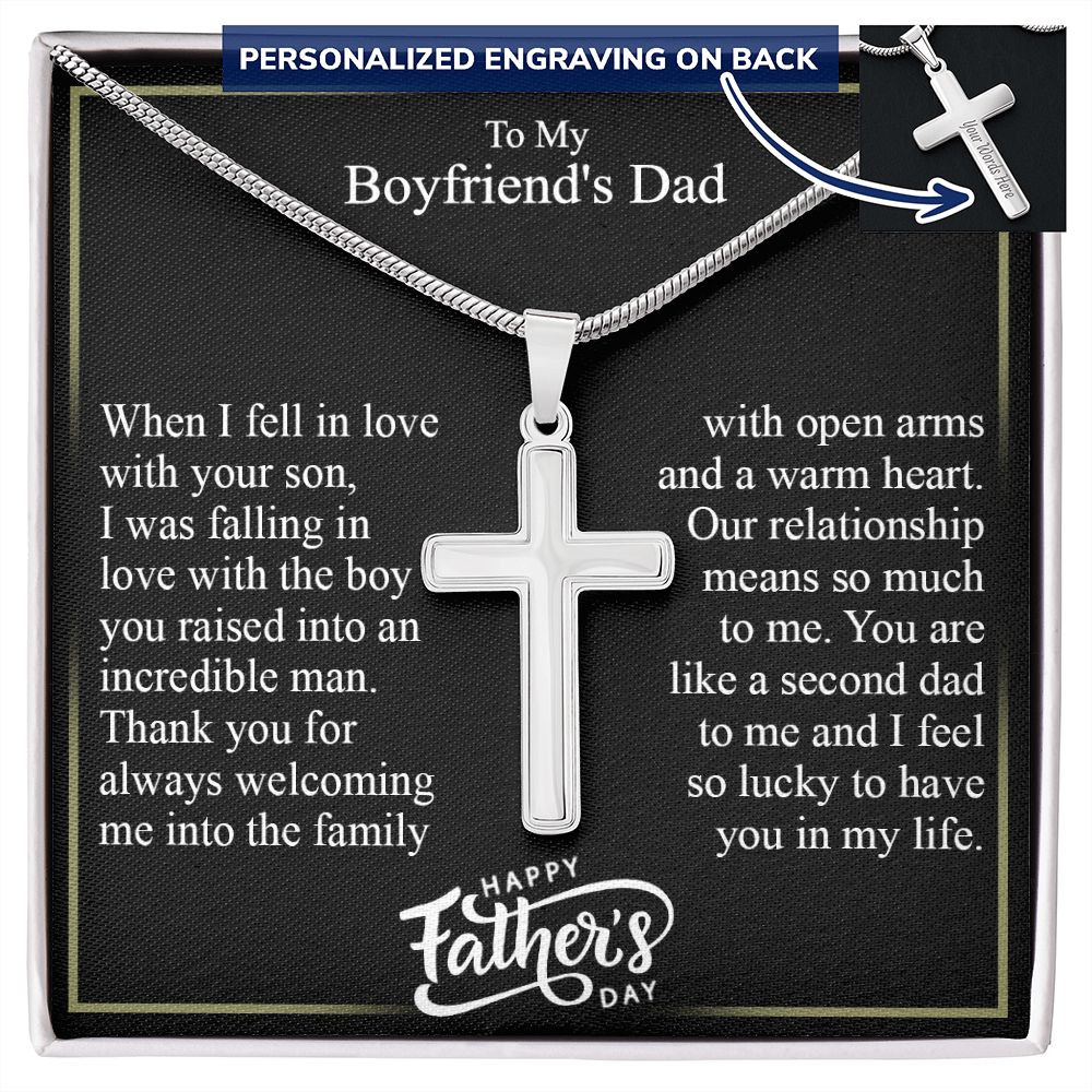 To My Boyfriend's Dad Cross Necklace From Daughter, Father's Day Pendant Gift for Boyfriend's Father, Personalized Cross Necklace For Boyfriend's Dad, Gift Necklace For Him, Jewelry Gift For Men
