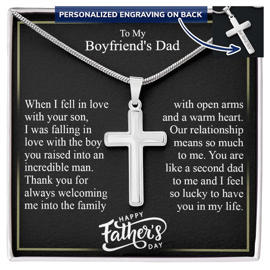 To My Boyfriend's Dad Cross Necklace From Daughter, Father's Day Pendant Gift for Boyfriend's Father, Personalized Cross Necklace For Boyfriend's Dad, Gift Necklace For Him, Jewelry Gift For Men