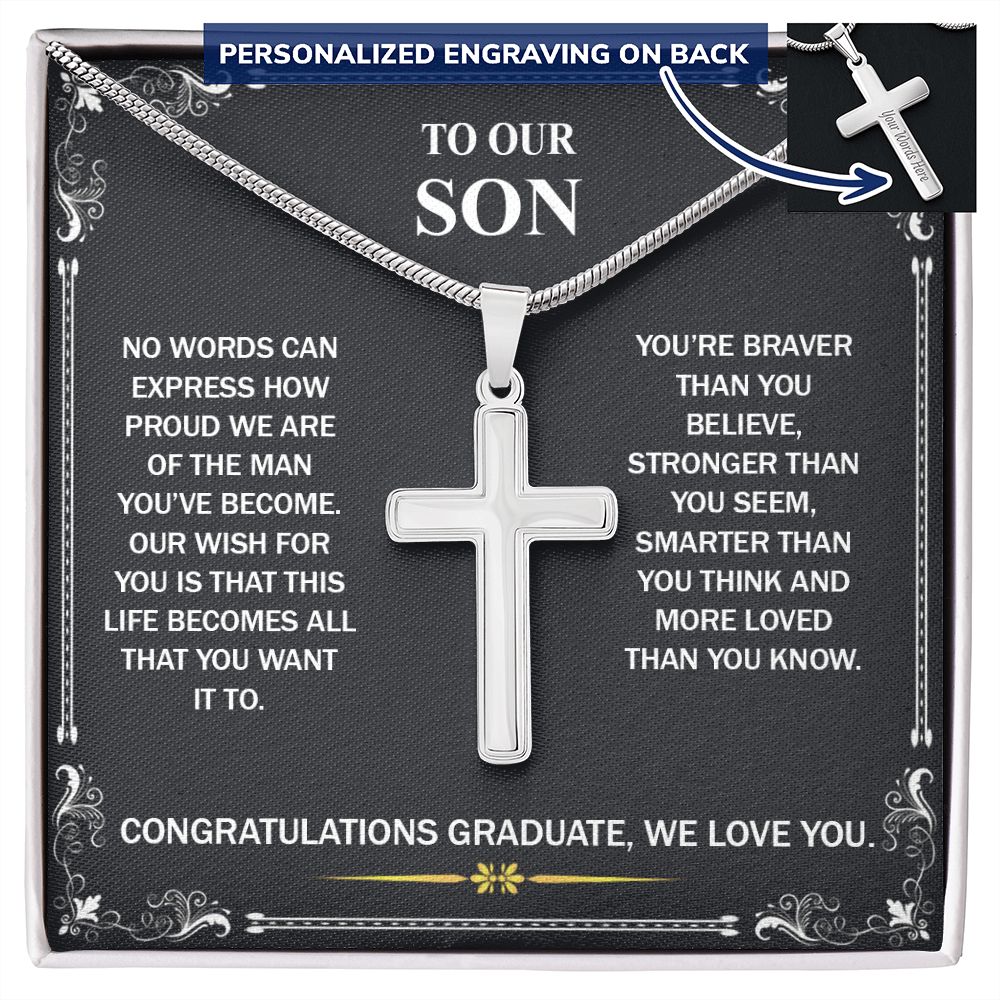 To My Son Cross Necklace From Mom, Gift Cross Necklace For Son From Dad On Birthday Christmas Graduation Gift To Son from Dad Mom, Personalized Necklace Gift for Son, To Our Son Cross Necklace Personalized Cross Necklace 2222