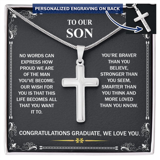 To My Son Cross Necklace From Mom, Gift Cross Necklace For Son From Dad On Birthday Christmas Graduation Gift To Son from Dad Mom, Personalized Necklace Gift for Son, To Our Son Cross Necklace Personalized Cross Necklace 2222