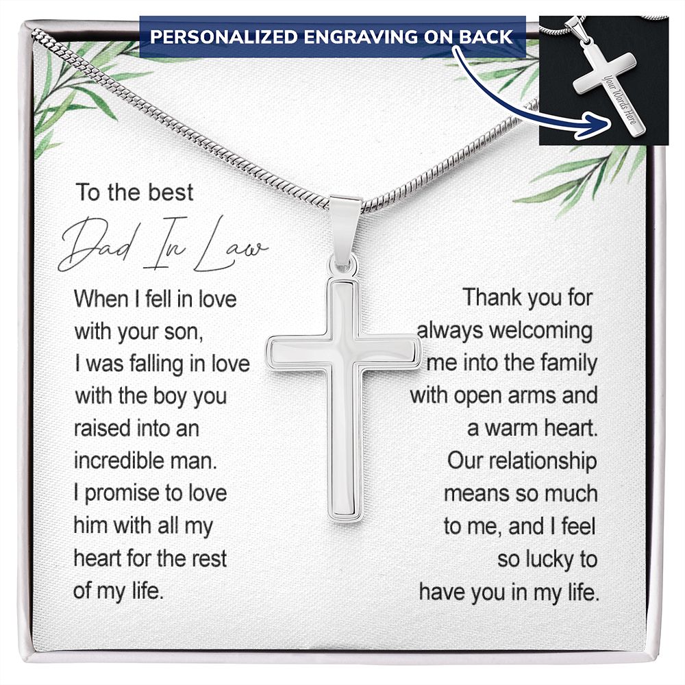 Father In Law Gift Father Of The Groom Wedding Gift For Father In Law From Bride, Jewelry For Men, Man Necklace Pendant, Stainless Cross Necklace Gift For Dad, Cross Necklace Gift On Wedding For Dad Personalized Cross Necklace 2222