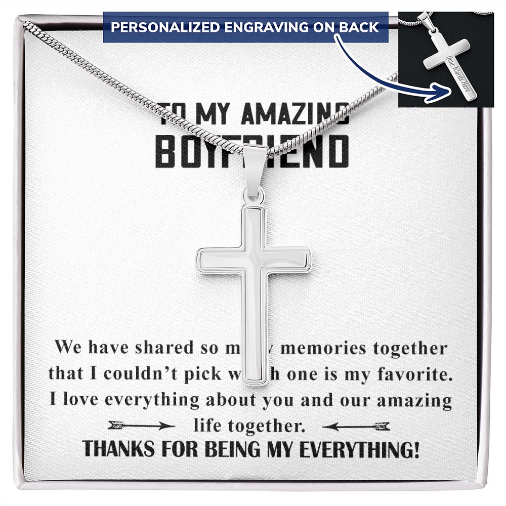 To My Boyfriend Cross Necklace Gift From Girlfriend Boyfriend Gift Chain Necklace Promise Necklace for Boyfriend Boyfriend Christmas Jewelry With Message Card