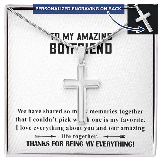 To My Boyfriend Cross Necklace Gift From Girlfriend Boyfriend Gift Chain Necklace Promise Necklace for Boyfriend Boyfriend Christmas Jewelry With Message Card