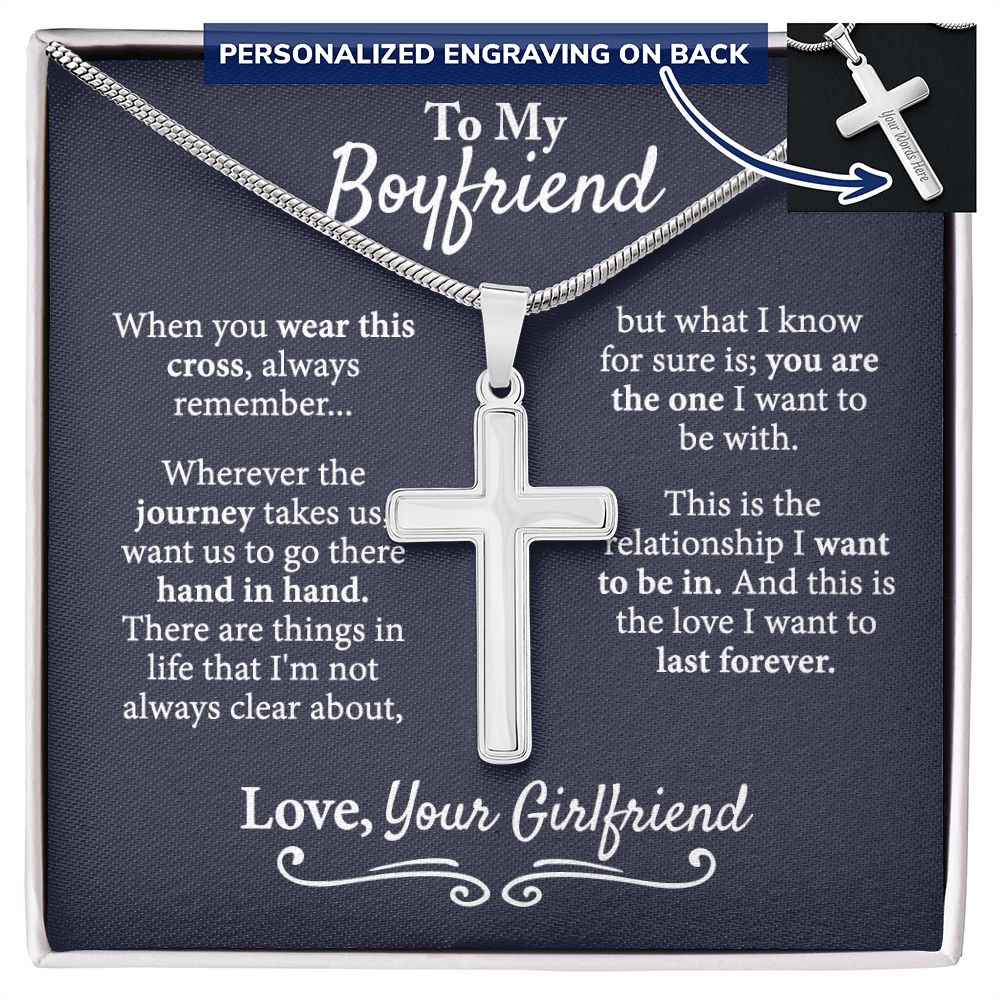 Boyfriend Cross Pendant, To My Boyfriend Cross Necklace From Girlfriend, Jewelry Gift For Men, Man Gift Necklace For Him, Girlfriend And Boyfriend Gift Cross Pendant Gift For Him 14k Stainless Personalized Cross Necklace 2222