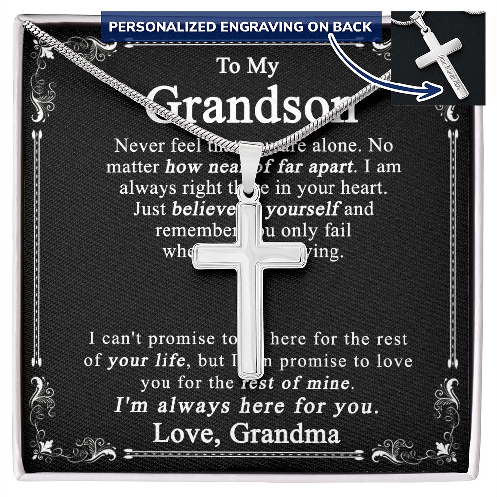 Grandson Necklace, Cross Necklace Gift For Grandson from Grandma, Grandma and Grandson, Grandson Jewelry, Necklace for Grandson, Grandson Gift from Grandma Personalized Cross Necklace 2222  B09N79P9BD CrossThuy071221-1-NG-04