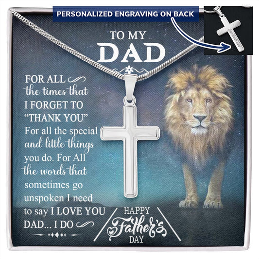 Lion Dad Cross Necklace, To My Dad Lion Cross Necklace From Daughter, Thank You For Dad Cross Necklace, Gift Necklace For Dad, Lion Father And Daughter Cross Pendant, Jewelry Gift For Men, Daddy Personalized Cross Necklace 2222