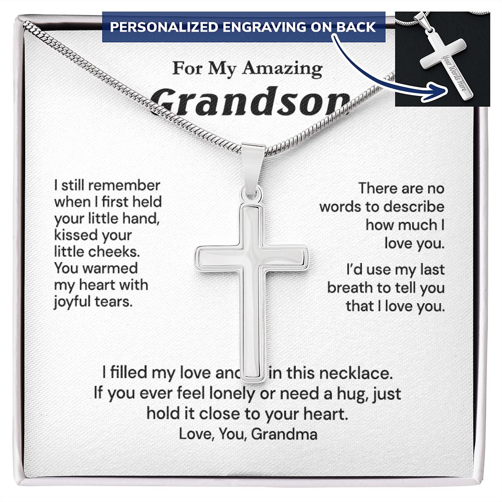Grandson Birthday Gifts From Grandma Present For Grandson From Grandmother To My Grandson Necklace From Grandparents Cross Chain with Message Card and Gift Box5 Personalized Cross Necklace