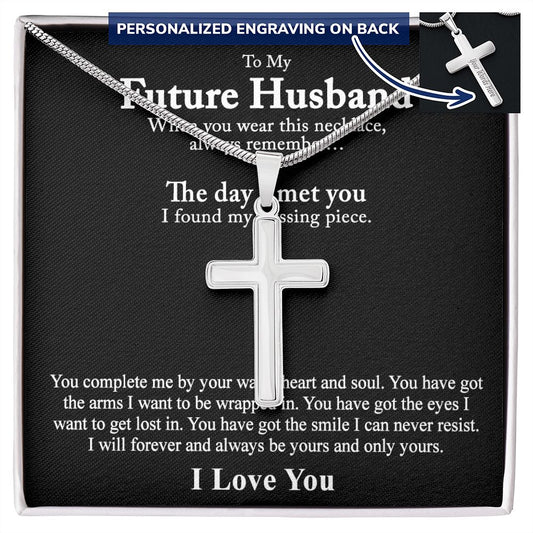 To My Future Husband Cross Necklace, Husband To Be From Wife, Soulmate Fiancee Cross Necklace For His, Jewelry For Men, Man Future Husband And Future Wife Artisan Cross Necklace with Message Card