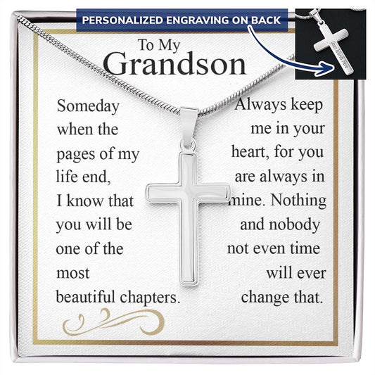 To My Grandson Cross Necklace Gift From Frandma Or Grandpa, Cross Pendant Gift For Grandson From Grandma, Birthday Gifts Necklace For Grandson, Jewelry For Men Cross Necklace Gift For Grandson Gift Personalized Cross Necklace 2222