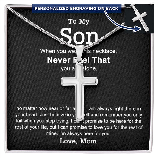 Mother And Son Gift Cross Necklace, To My Son Cross Necklace From Mom, Mother to Son Gift Necklace Mom and Son Gift Personalized Cross Necklace For Son From Mom, Mother Son Cross Jewelry for Boys Personalized Cross Necklace 2222