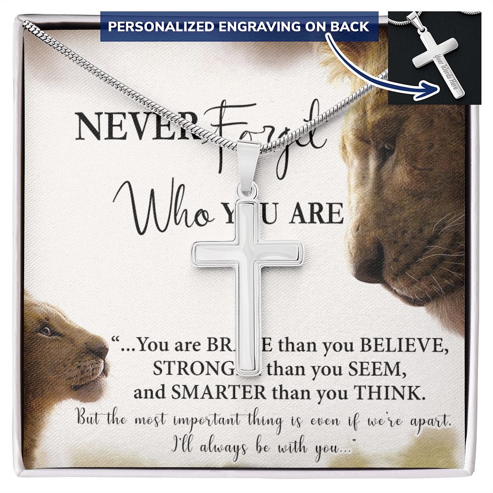 Father And Son Lion Cross Necklace Gift From SOn, Never Forget Necklace Gift From Son, Lion Dad Cross Necklace Birthday Gifts For Father Jewelry Son Gifts From Dad, Father's Day Necklace Gifts Personalized Cross Necklace 2222