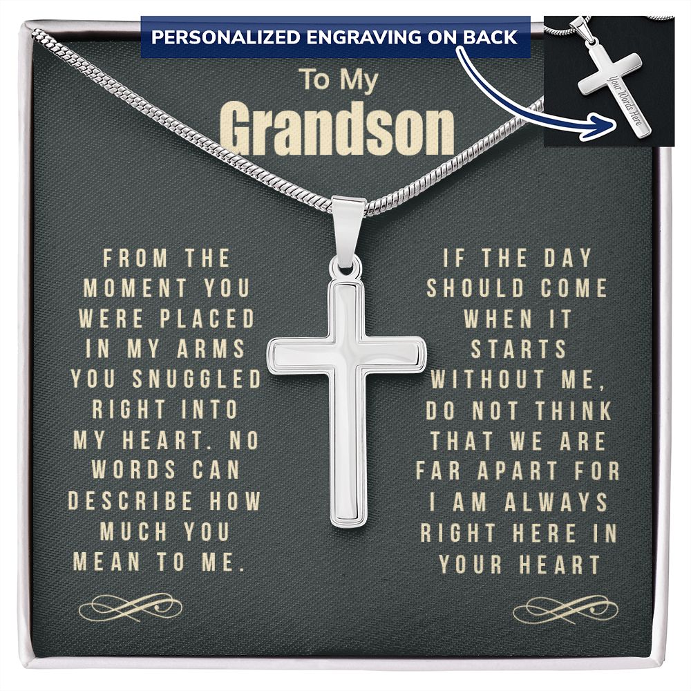 Grandson Gift Cross Necklace, To My Grandson Cross Necklace From Grandma Or Grandpa, Grandson And Grandma Jewelry Gift For Man, Boys Gift Necklace For Grandson Cross Pendant, Grandma To Grandson Personalized Cross Necklace