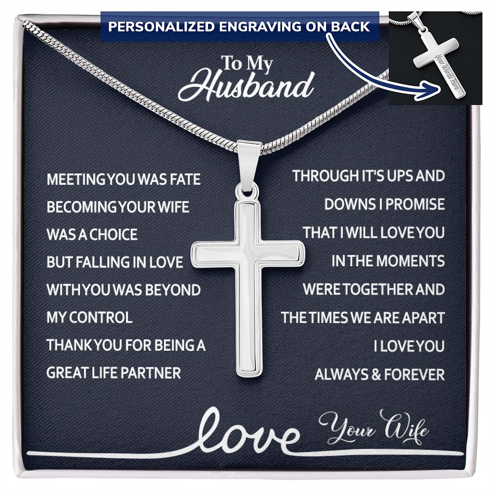 Husband And Wife Necklace Pendant, To My Husband Cross Necklace From Wife, Husband Gift Necklace From Wife, Jewelry Gift For Mens, Man Gift Necklace For Him, Wife To Husband Necklace Pendants Personalized Cross Necklace 2222