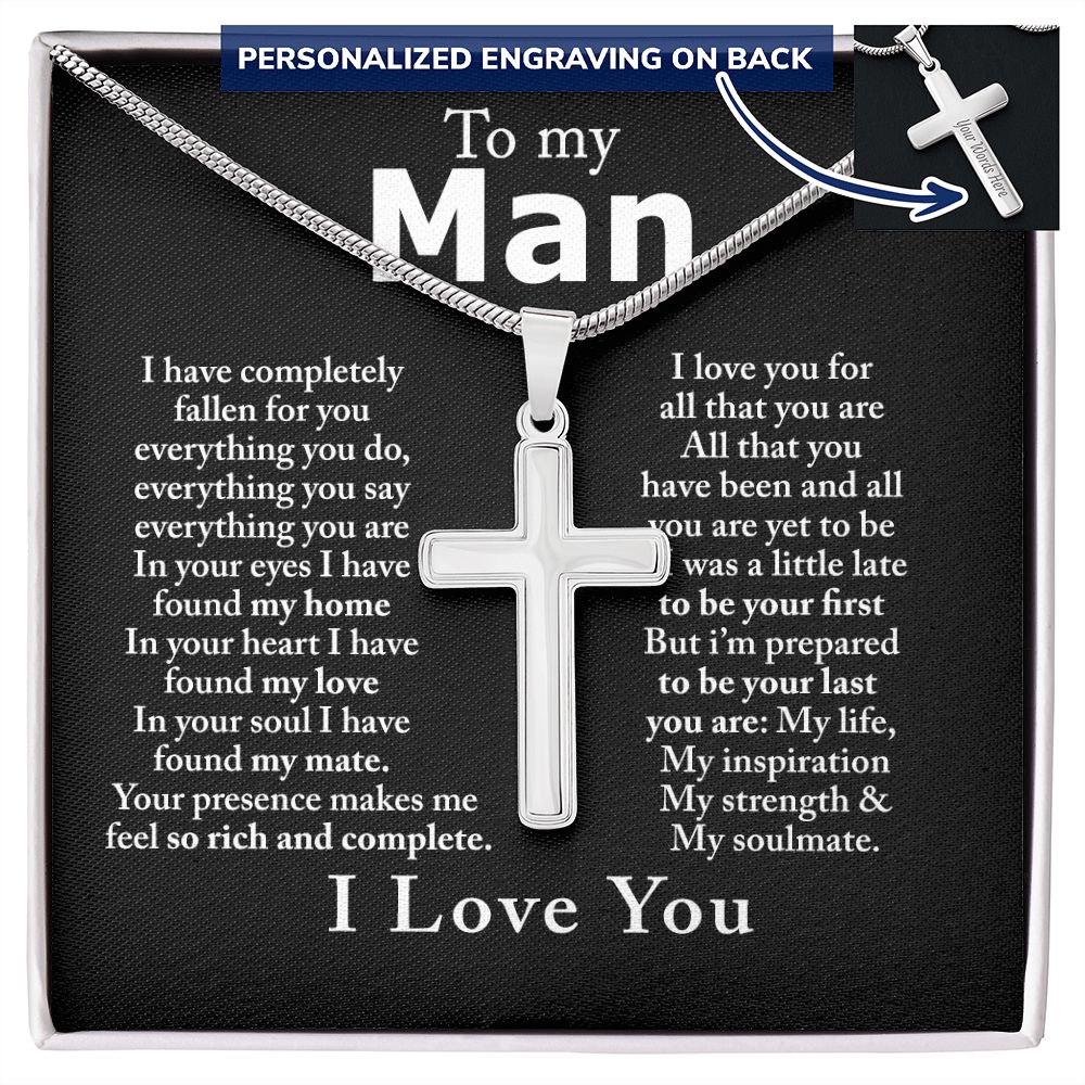 To My Man Cross Necklace From Women, Gift Cross Necklace For Man, Boyfriend, Birthday Gift Cross Necklace From Soulmate Wife Jewelry For Men, Gift Cross Necklace For Man, Fallen For You Necklace Personalized Cross Necklace