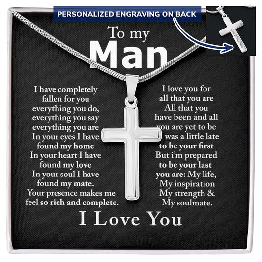 To My Man Cross Necklace From Women, Gift Cross Necklace For Man, Boyfriend, Birthday Gift Cross Necklace From Soulmate Wife Jewelry For Men, Gift Cross Necklace For Man, Fallen For You Necklace Personalized Cross Necklace