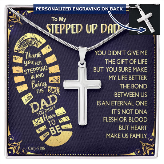 Gift to My Stepped Up Dad Necklace for Stepped Up Dad Stepfather, Thank You for Everything My Step Dad Fathers Day Cards, Father's Day Necklace, Gifts for Step Dads On Father S Day Personalized Cross Necklace