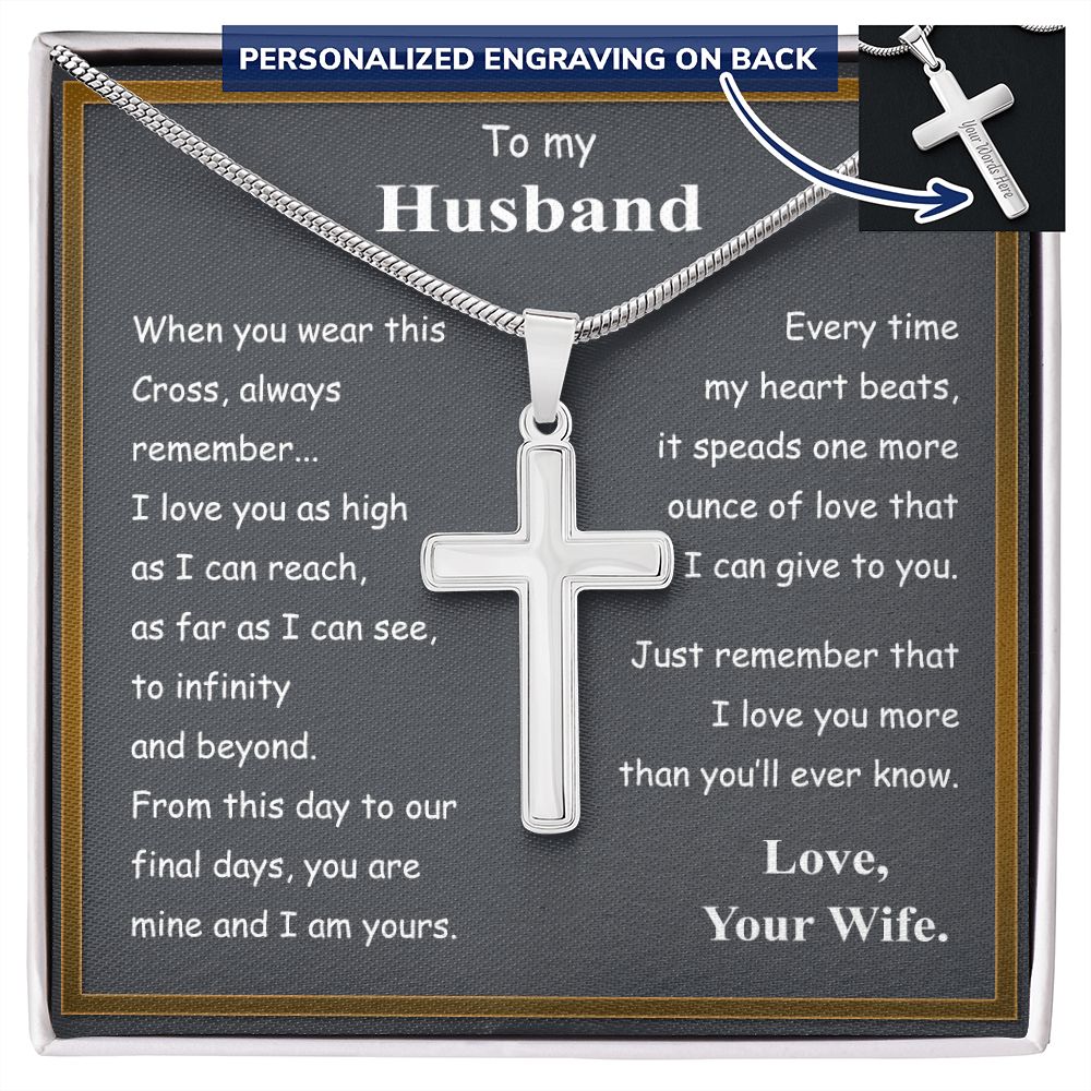 To My Husband Cross Necklace From Wife, Husband And Wife Cross Necklace, Jewelry Gift For Men, Man Gift Necklace, Wife To Husband Cross Necklace Pendant, My Husband Gift Necklace Gift For Him Personalized Cross Necklace 2222