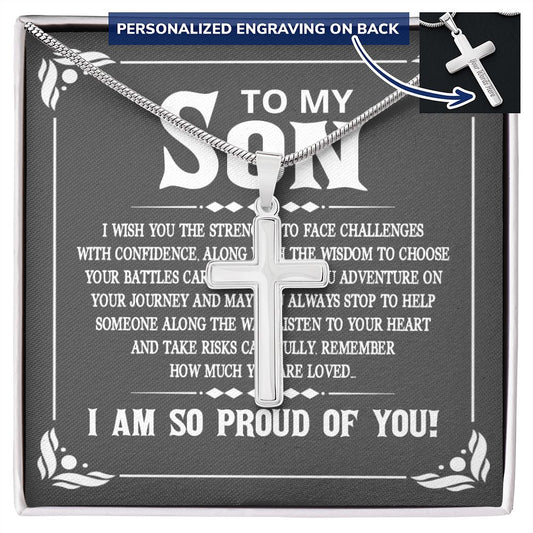 To My Son - I wish you the strength to face challenges Personalized Cross Necklace