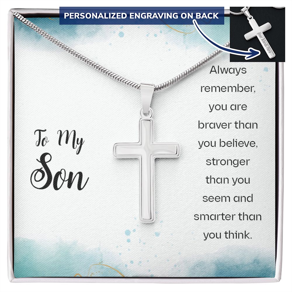 To My Son Necklace From Mom, Son Gifts From Mom and Dad, Mother and Son Necklace, Birthday Gift For My Son Graduation Christmas Faith Cross Necklace Present17 Personalized Cross Necklace