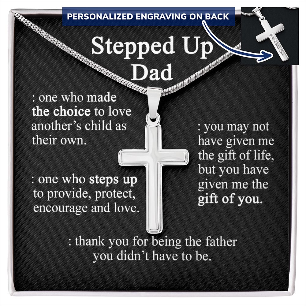 Gift to My Stepped Up Dad Necklace for Stepped Up Dad Stepfather, Thank You for Everything My Step Dad Fathers Day Cards, Father's Day Necklace, Gifts for Step Dads On Father S Day9 Personalized Cross Necklace