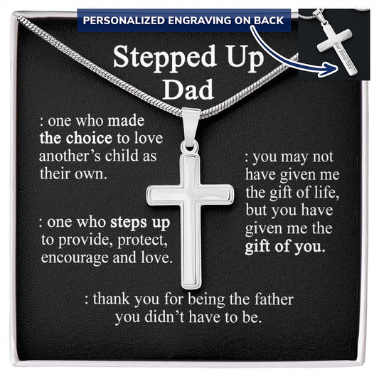 Gift to My Stepped Up Dad Necklace for Stepped Up Dad Stepfather, Thank You for Everything My Step Dad Fathers Day Cards, Father's Day Necklace, Gifts for Step Dads On Father S Day9 Personalized Cross Necklace