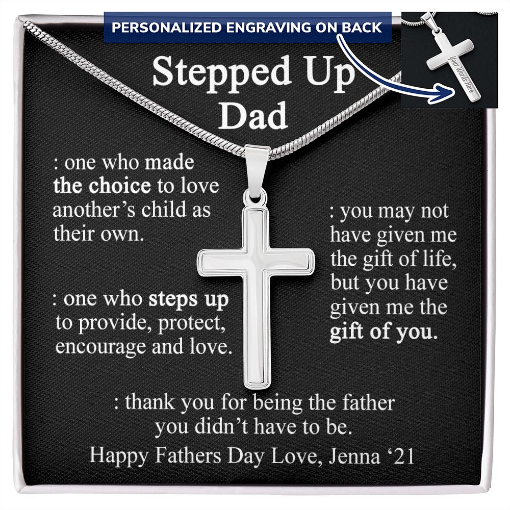 Gift to My Stepped Up Dad Necklace for Stepped Up Dad Stepfather, Thank You for Everything My Step Dad Fathers Day Cards, Father's Day Necklace, Gifts for Step Dads On Father S Day10 Personalized Cross Necklace