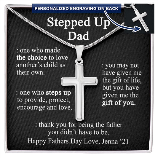 Gift to My Stepped Up Dad Necklace for Stepped Up Dad Stepfather, Thank You for Everything My Step Dad Fathers Day Cards, Father's Day Necklace, Gifts for Step Dads On Father S Day10 Personalized Cross Necklace