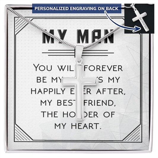 To My Man Necklace, Necklace For Husband, Gift For Husband, Gift For Man, Jewelry for Him, Necklace For Man, Valentine, Birthday, Christmas, Anniversary Jewelry for Men Personalized Cross Necklace