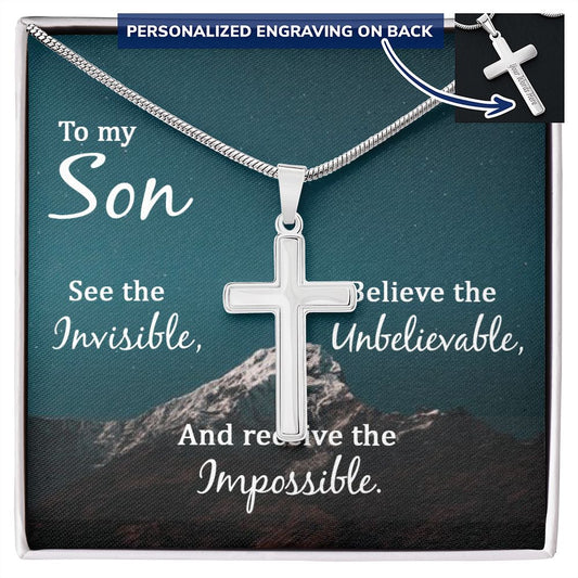To My Son Necklace From Mom, Son Gifts From Mom and Dad, Mother and Son Necklace, Birthday Gift For My Son Graduation Christmas Faith Cross Necklace Present11 Personalized Cross Necklace