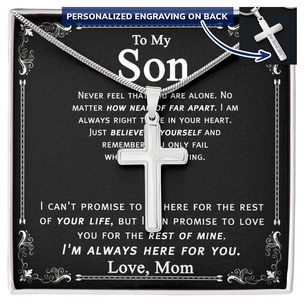 Mother And Son Gift Cross Necklace, To My Son Cross Necklace From Mom, Mother to Son Gift Necklace Mom and Son Gift Cross Necklace For Son From Mom, Mother Son Cross Jewelry for Men Boys Personalized Cross Necklace
