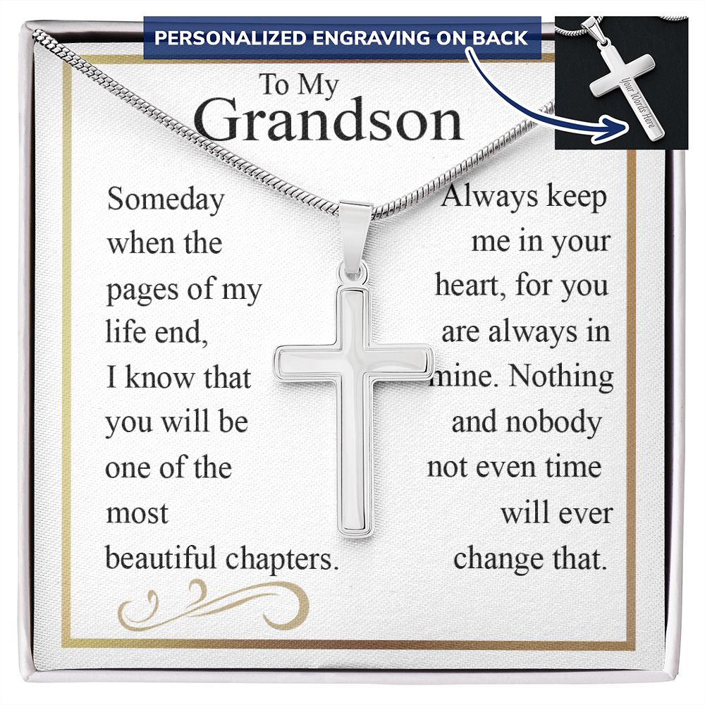 To My Grandson Cross Necklace Gift From Frandma Or Grandpa, Cross Pendant Gift For Grandson From Grandma, Birthday Gifts Necklace For Grandson, Jewelry For Men Cross Necklace Gift For Grandson Gift Personalized Cross Necklace