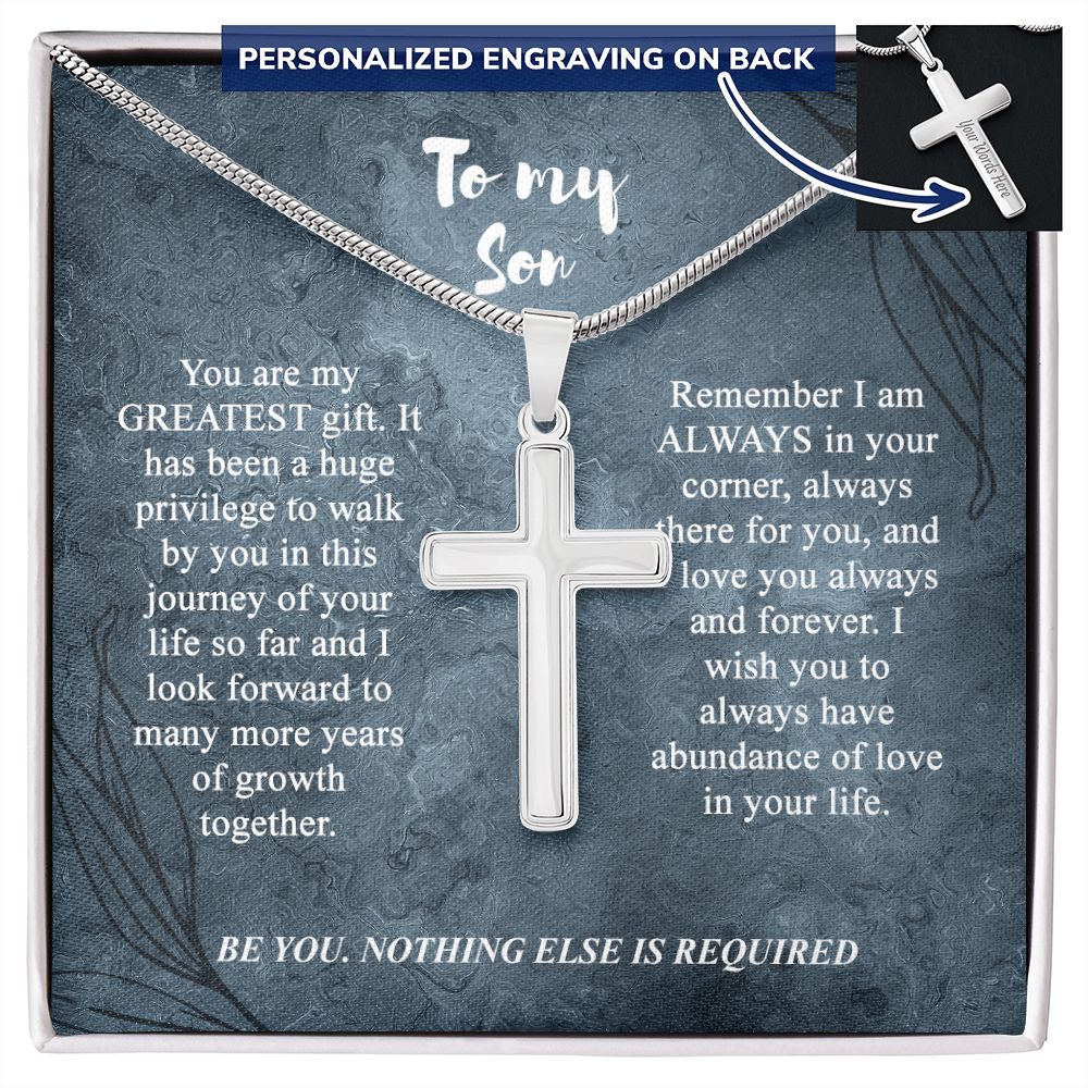 To My Son Cross Necklace, Son Birthday Gift, Message Card Gift For Son From Mom Or Dad Jewelry For Men Stainless Artisan Crafted Cross Necklace with Message Card Luxury Box Personalized Cross Necklace