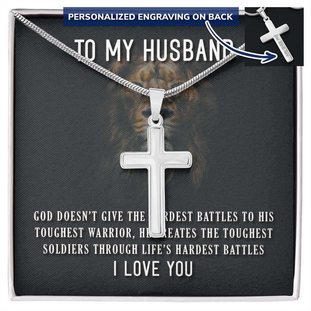 To My Husband Cross Necklace, Husband Necklace from Wife, Gifts For Husband From Wife, Gift For Groom From Bride On Wedding Day, Aniversary Birthday Gift For Him, Valentine Gift for Men4 Personalized Cross Necklace