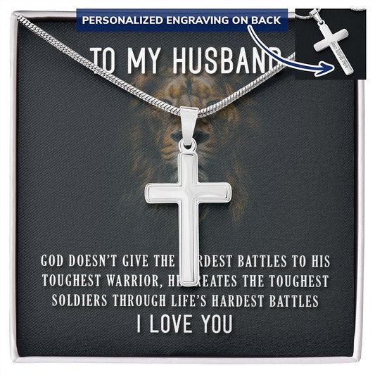 To My Husband Cross Necklace, Husband Necklace from Wife, Gifts For Husband From Wife, Gift For Groom From Bride On Wedding Day, Aniversary Birthday Gift For Him, Valentine Gift for Men4 Personalized Cross Necklace