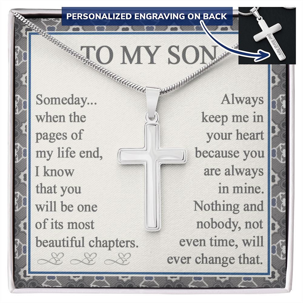 To My Son Cross Necklace From Mom with Message Card and Gift Box, Cross Necklace Gift for Son From Mom And Dad Jewelry For Men Stainless Artisan Crafted Cross Necklace with Message Card Luxury Box Personalized Cross Necklace