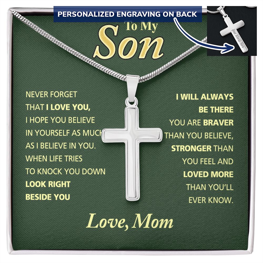 To my Son Cross Necklace, Mother Son Necklace, Fathers Day For Son From Mom Gifts, Cross Necklace For Men Boys, 14K White Gold Stainless Steel Cross Chains Set,  Jewelry Cross Pendant Gift For Boys Personalized Cross Necklace 2222