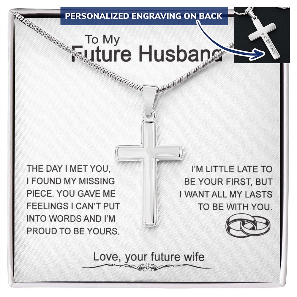 To My Future Husband Cross Necklace From Wife, Soulmate Jewelry For Men, Husband And Wife Artisan Cross Necklace, Husband To Wife Cross Pendant, Cross Necklace Gift For Husband On Valentine's Day