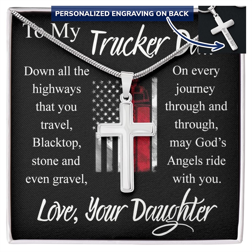Trucker Dad Gift Necklace, Father And Daughter Cross Necklace, To My Trucker Dad Necklace From Daughter, Jewelry Gift For Men, Mans Gift Necklace For Him, Cross Pendant Gift For Dad From Her Personalized Cross Necklace 2222
