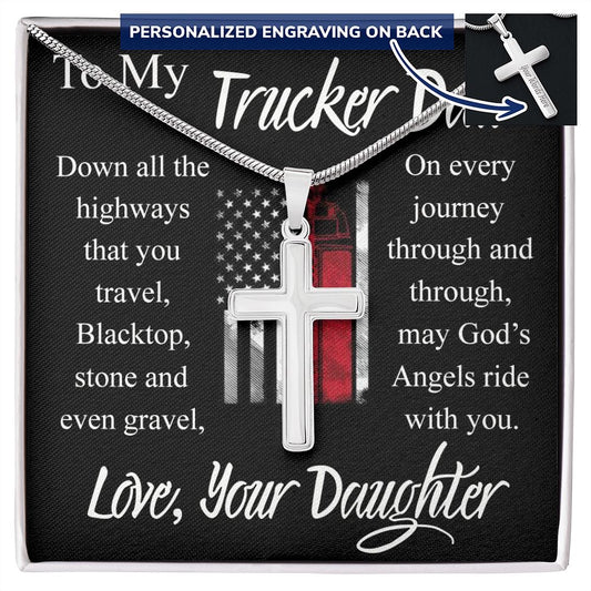 Trucker Dad Gift Necklace, Father And Daughter Cross Necklace, To My Trucker Dad Necklace From Daughter, Jewelry Gift For Men, Mans Gift Necklace For Him, Cross Pendant Gift For Dad From Her Personalized Cross Necklace 2222