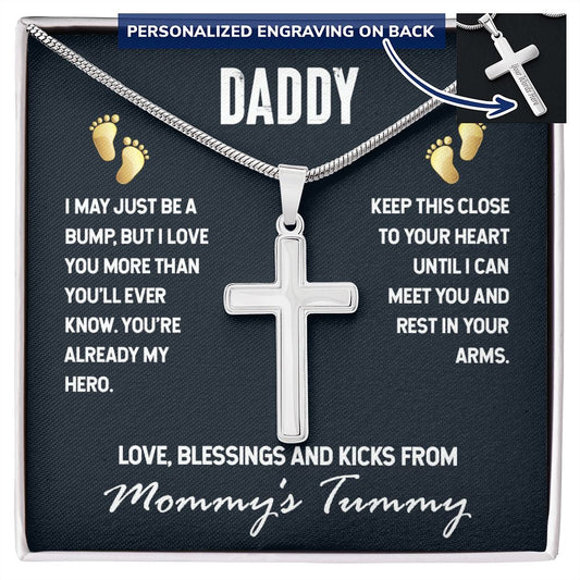 Happy Fathers Day Gift Dad From a bump to daddy, Dad Necklace, New Daddy Gift, Daddy to be Gift, To My Daddy from a bump, Father's Day Gift, Pregnancy Announcement For Dad To Be Baby Shower Present1 Personalized Cross Necklace