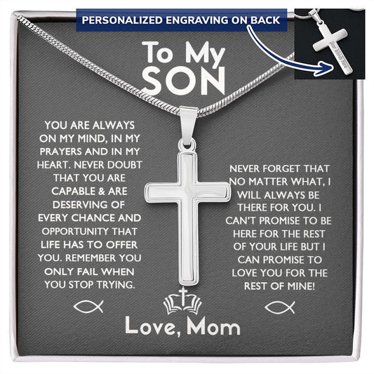 To My Son Necklace From Mom, Son Gifts From Mom and Dad, Mother and Son Necklace, Birthday Gift For My Son Graduation Christmas Faith Cross Necklace Present4 Personalized Cross Necklace