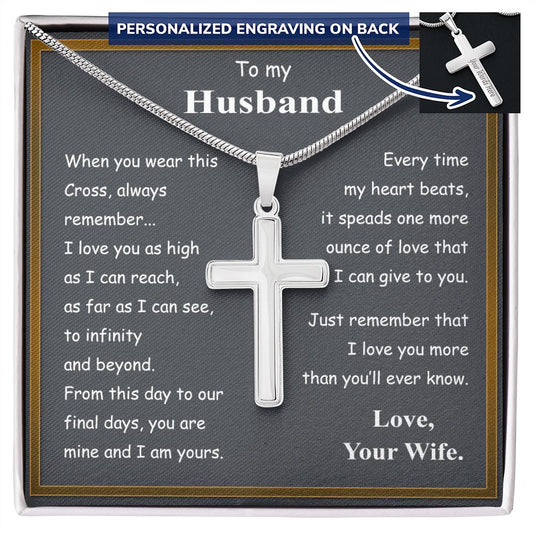 To My Husband Cross Necklace, Husband Necklace from Wife, Gifts For Husband From Wife, Gift For Groom From Bride On Wedding Day, Aniversary Birthday Gift For Him, Valentine Gift for Men3 Personalized Cross Necklace