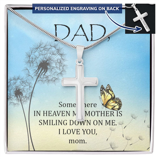 To My Dad Necklace Pendant Gift From Daughter Or Son Necklace For Dad Somewhere In Heaven Happy Father's Day, To Dad Father In Law Gifts On Birthday Anniversary